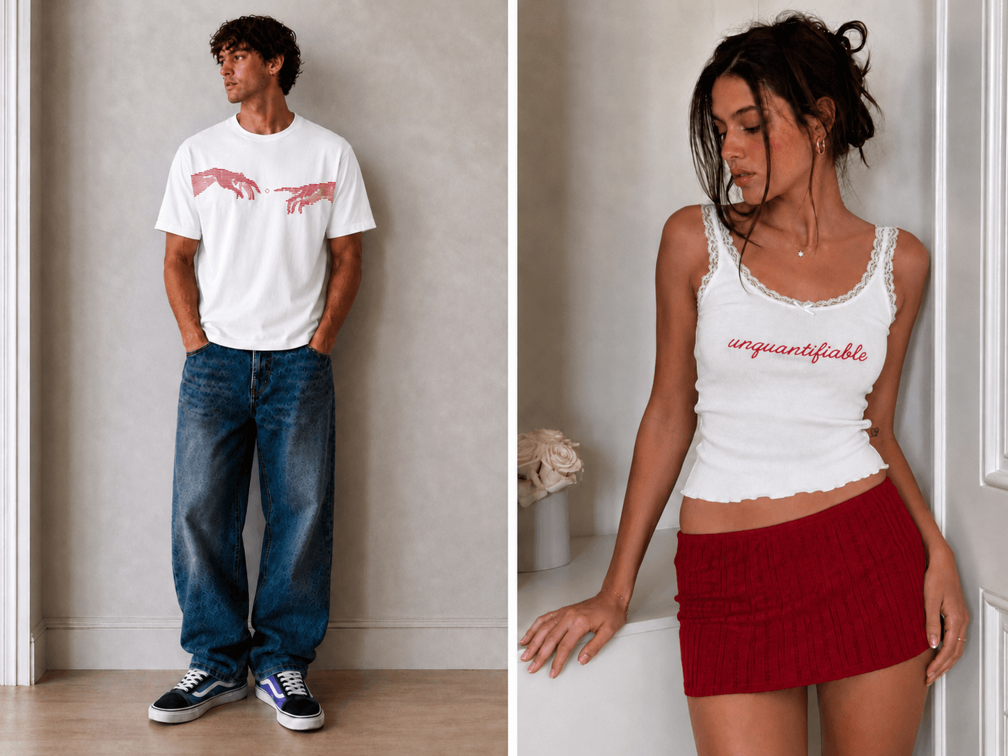 Codestars campaign diptych with the tee and cami designs.